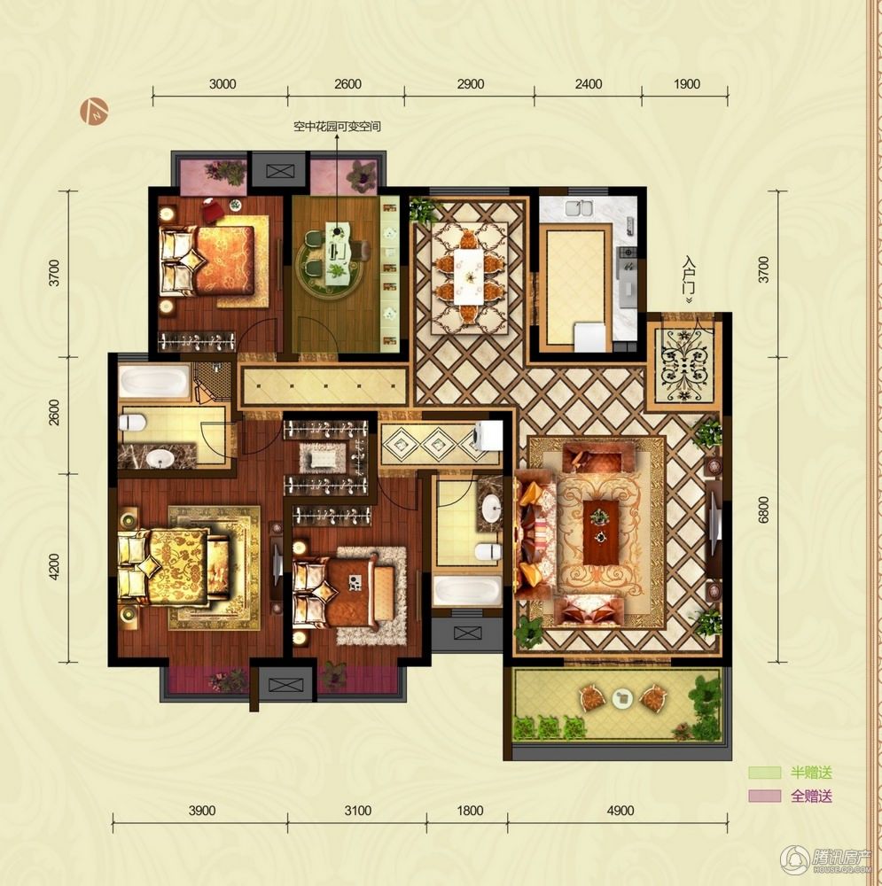 158平米三室户型图