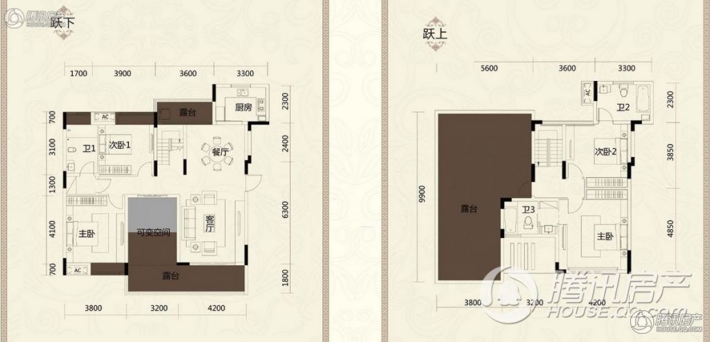 遵义美的城洋房b3户型 4房2厅3卫 建面180㎡ 赠送面积75.78㎡