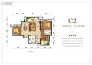高新悦城3室2厅2卫107平方米户型图