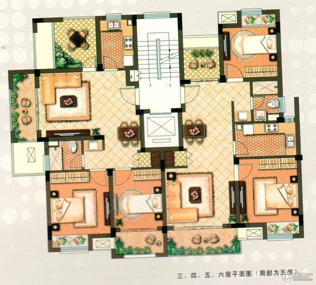 港城滴水湖馨苑a3b3户型三,四,五,六层平面图