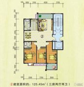 湖湘林语3室2厅2卫125平方米户型图