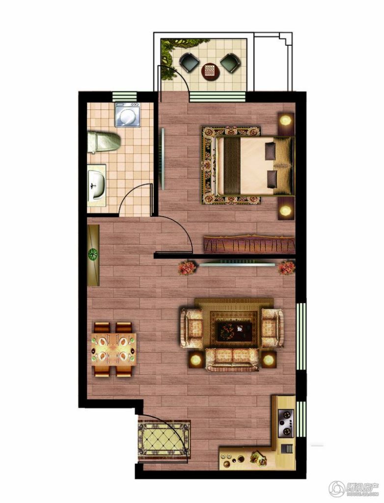 晶彩中心f6户型 一室一厅一卫 62平