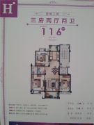 三水新都会3室2厅2卫116平方米户型图