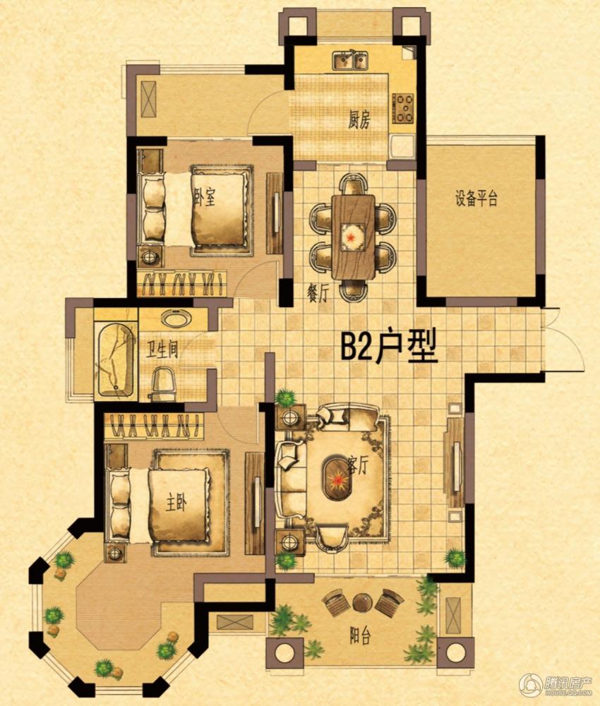 中南·御锦城b2户型 两房两厅一卫