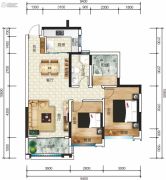广银大都会2室2厅1卫85平方米户型图