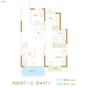 郑州恒大未来之光2室2厅1卫87平方米户型图