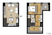 帝景现代城1室1厅1卫44平方米户型图