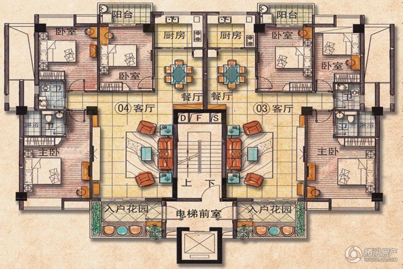 逸景豪庭 1幢b 0304户型平面图.03单元建筑面积约129.